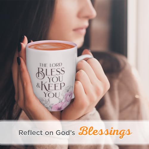 Christian Art Gifts Inspirational Ceramic Coffee & Tea Scripture Mug for Women: May the Lord Bless You Encouraging Bible Verse, Microwave & Dishwasher Safe Novelty Drinkware, White/Pink Floral, 12 oz.