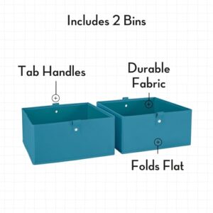 RiverRidge Kids Toy Storage Organizer Bench with 5 Cubby Spots, 2 Turquoise Fabric Bins & Cushioned Seat for Book Nook Playroom Storage