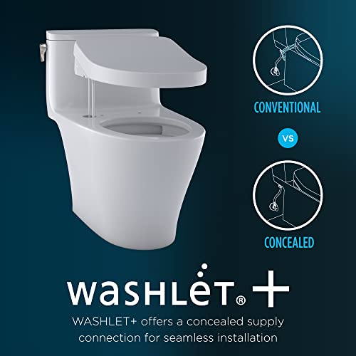 TOTO WASHLET+ UltraMax II One-Piece Elongated 1.28 GPF Toilet with Auto Flush WASHLET+ S7A Contemporary Bidet Seat, Cotton White - MW6044736CEFGA#01