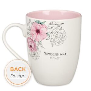 Christian Art Gifts Inspirational Ceramic Coffee & Tea Scripture Mug for Women: May the Lord Bless You Encouraging Bible Verse, Microwave & Dishwasher Safe Novelty Drinkware, White/Pink Floral, 12 oz.