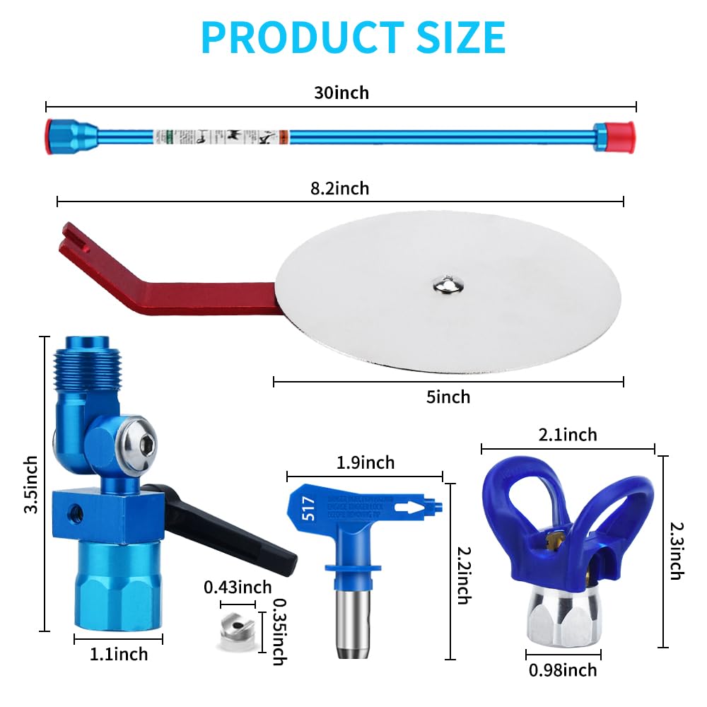 Spray freely Airless Spray Gun Guide Accessories Tool, Paint Accessories Extension Part, Suitable for All Airless Paint Sprayers 7/8 inch, with 517 Tip and 30-inch Extension Pole. (30-inch)