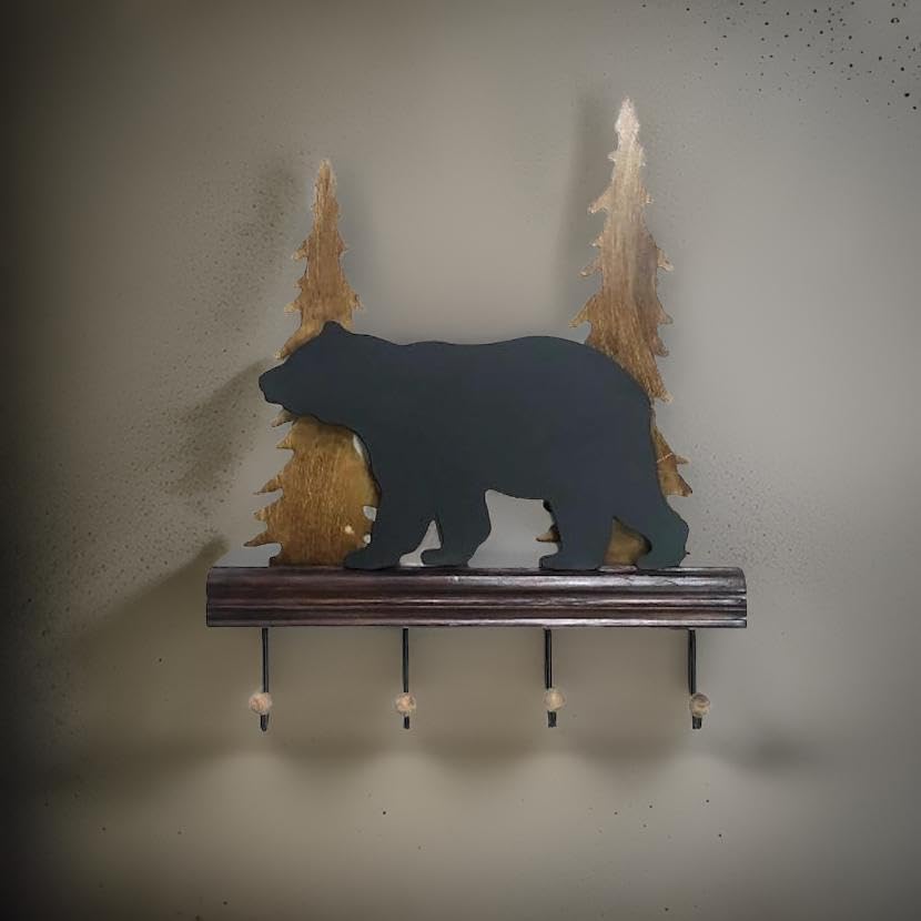 The Bridge Collection Black Bear Hooks - Towel Hooks Black Bear Bathroom Decor - Bear Accessories for Mountain Lodge Cabin Decor - Black Bear Decor for Kitchen, Bathroom Towel Rack Rustic