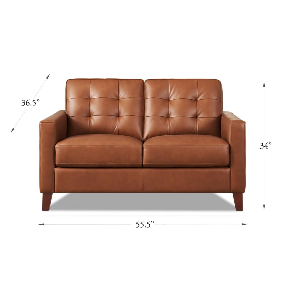 Hydeline Aiden Top Grain Leather Loveseat, Cinnamon Brown, Memory Foam and Springs Seating