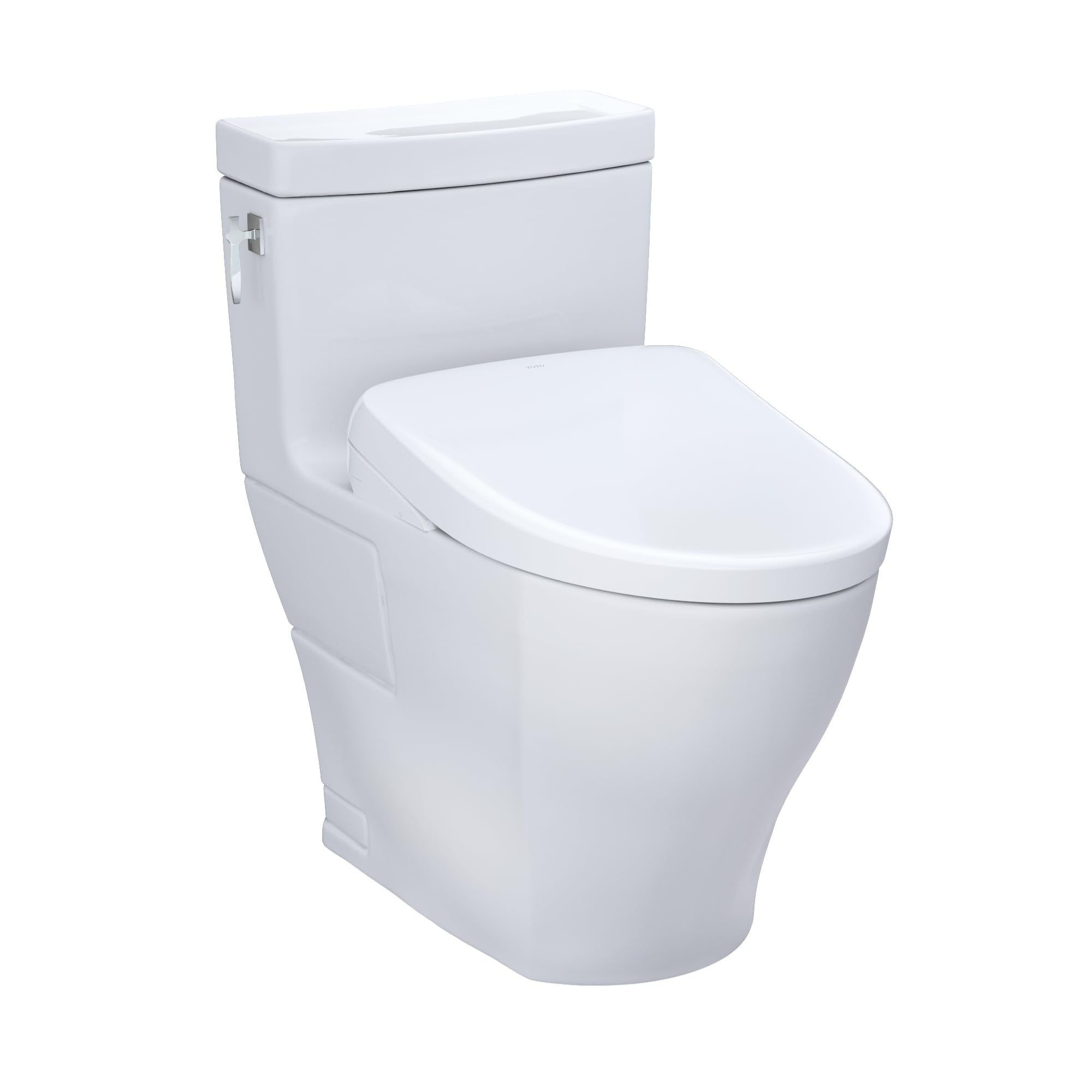 TOTO® WASHLET®+ Aimes One-Piece Elongated 1.28 GPF Toilet and Contemporary WASHLET S7 Contemporary Bidet Seat, Cotton White - MW6264726CEFG#01