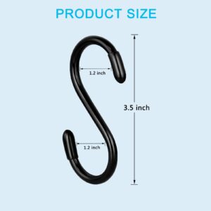 BCISIWOS 10 Pack S Hooks, S Hooks for Hanging, 3.5 Inch Non Slip Heavy Duty S Hooks, Small Steel Metal Black Closet S Hooks for Hanging Clothes, Jeans, Bags, Plants, Cups, Pot, Pan, Towels