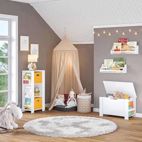 RiverRidge Kids Book Nook Wall Bookshelf Set (2 Pack) - White Shelves for Nursery, Playroom and Living Room - Spacious Shelves for Favorite Books, Albums & Keepsakes - Easy Assembly & Mounting