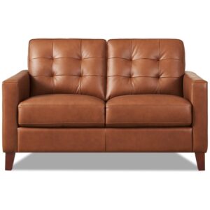 hydeline aiden top grain leather loveseat, cinnamon brown, memory foam and springs seating