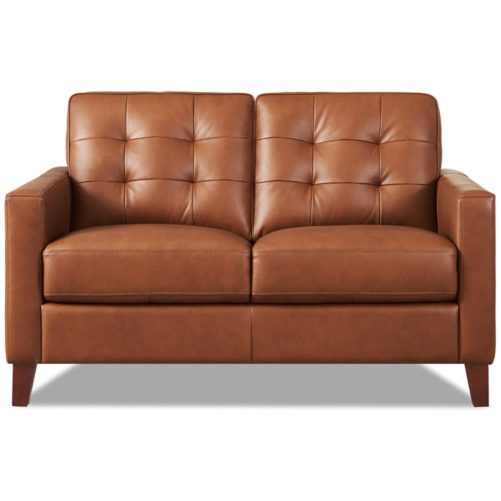 Hydeline Aiden Top Grain Leather Loveseat, Cinnamon Brown, Memory Foam and Springs Seating