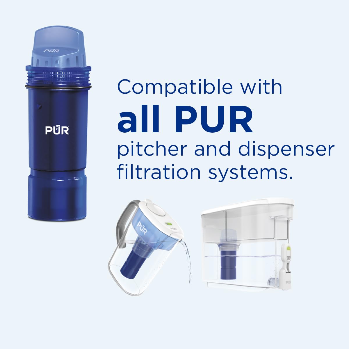 PUR Water Pitcher & Dispenser Replacement Filter 1-Pack, Genuine PUR Filter, 3-in-1 Powerful Filtration for More Chemical & Physical Substance Reduction, Blue (CRF950Z1)