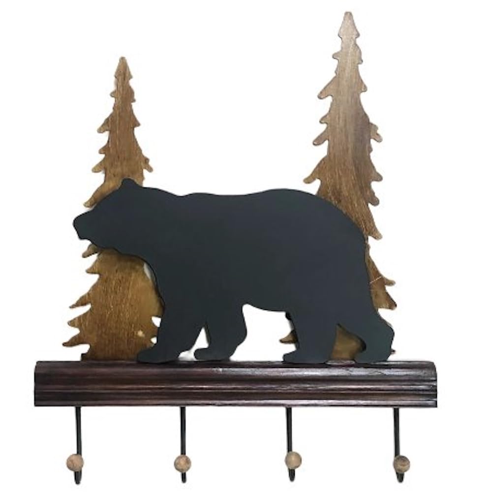 The Bridge Collection Black Bear Hooks - Towel Hooks Black Bear Bathroom Decor - Bear Accessories for Mountain Lodge Cabin Decor - Black Bear Decor for Kitchen, Bathroom Towel Rack Rustic