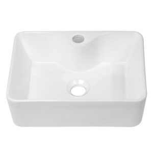 vessel sink rectangular, dcolora 16"x12" white vessel sink ceramic porcelain rectangle bathroom vessel sink above counter vanity sink basin with faucet hole