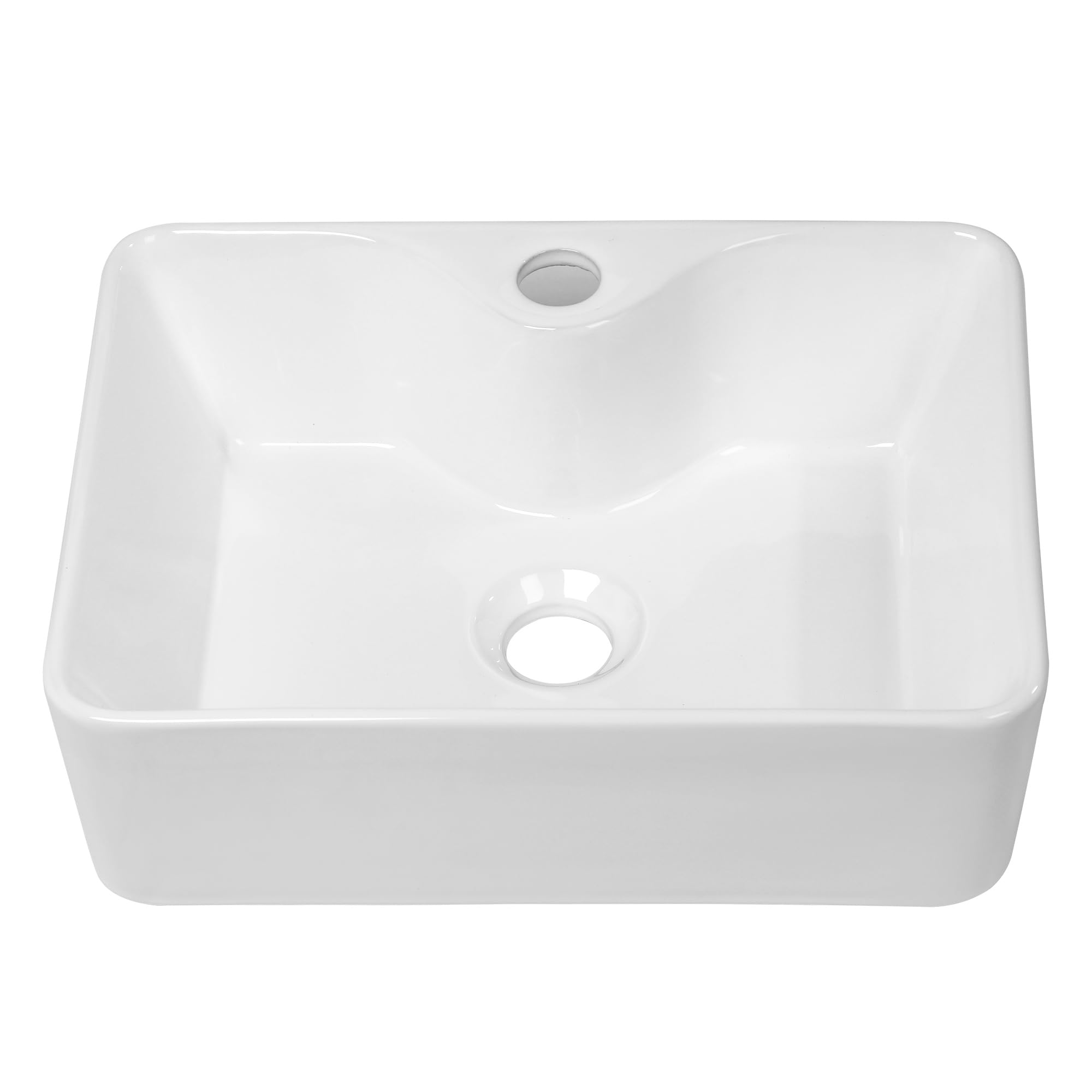 Vessel Sink Rectangular, Dcolora 16"x12" White Vessel Sink Ceramic Porcelain Rectangle Bathroom Vessel Sink Above Counter Vanity Sink Basin with Faucet Hole