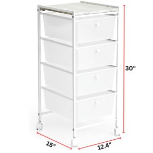 Suprima® Storage Carts - 4 Drawer Woodtop Shelf - White/Whitewash Top