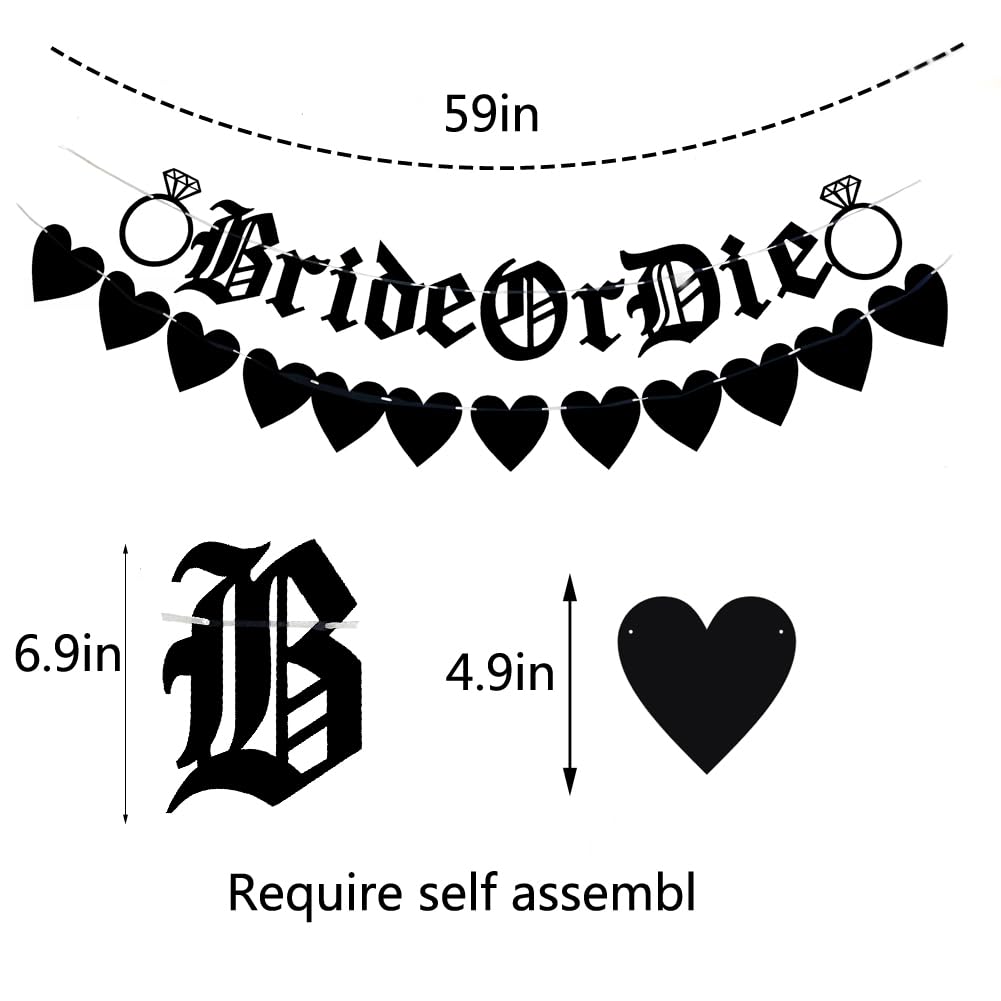 BRIDE OR DIE Banner,Black letters Bachelorette Party Decor Banner,Old English Gothic BRIDE OR DIE banner,Goth Bachelorette Party,Funny Wedding Engagement/Brial Shower Party Decorations