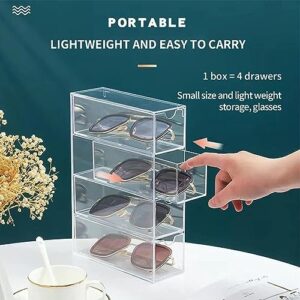 JUOPZKENN Acrylic Eyeglass Storage Box, 4 Drawers Clear Sunglasses Storage Organizer Use Horizontally or Vertically for Eyeglass Cosmetic Jewelry Storage