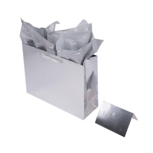 lyforpyton large gift bags with tissue paper 13"x4.3"x10.2" silver gift bags for father's day, birthday party, wedding, baby shower