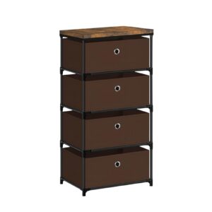 mooace fabric storage dresser with drawers, 4 drawers clothes organizer and storage tower for bedroom, small fabric storage and chest of drawers, brown