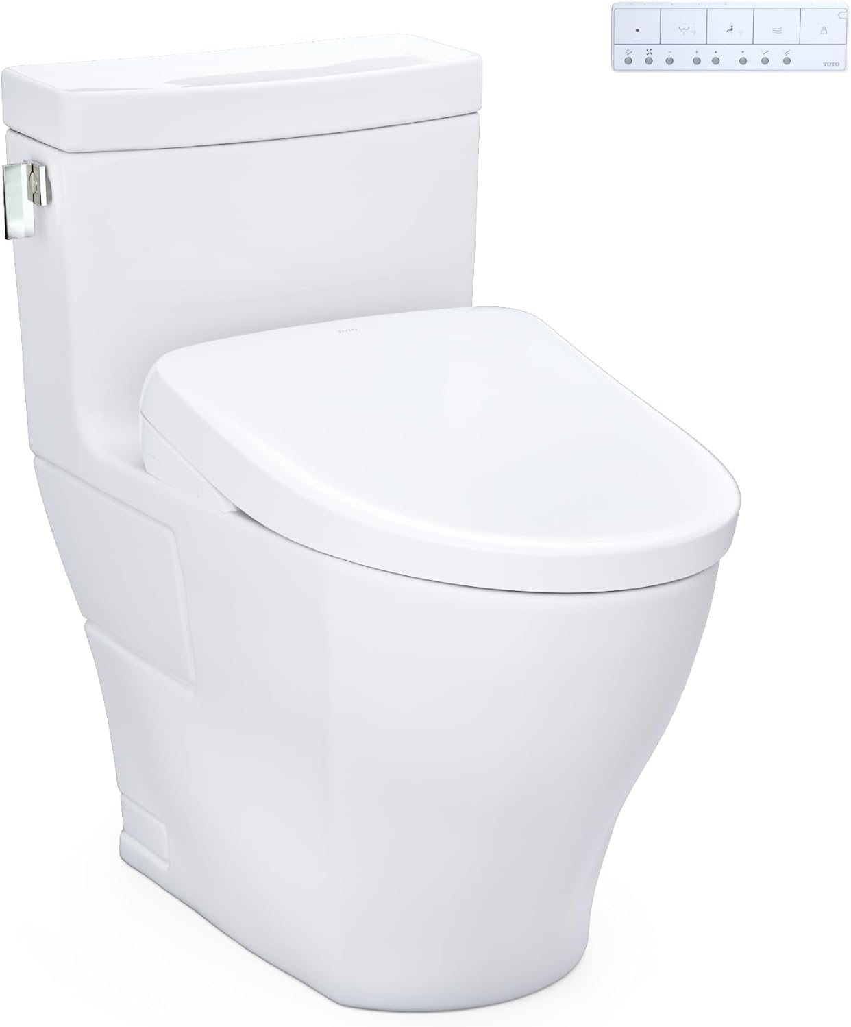 TOTO WASHLET+ Legato One-Piece Elongated 1.28 GPF Toilet and Contemporary WASHLET S7 Contemporary Bidet Seat, Cotton White - MW6244726CEFG#01