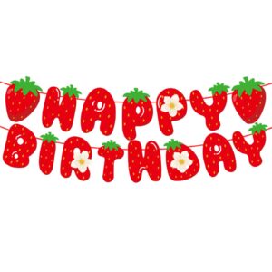 meetingu strawberry happy birthday banner, strawberry themed birthday party decoration, berry sweet girl party decoration