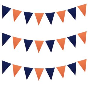 meetppy 3 pack orange and navy blue double sided paper glitter pennant banner paper triangle flags bunting hanging decoration for graduation birthday baby shower