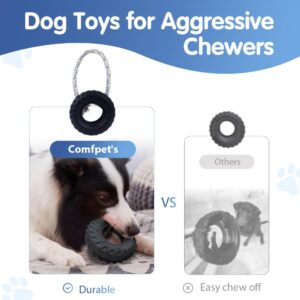 COMFPET Tough Chew Toys for Dogs, Indestructible Dog Toys for Aggressive Chewers, Rubber Tire Toy for Training and Cleaning Teeth, Heavy Duty Dog Dental Chews Toy