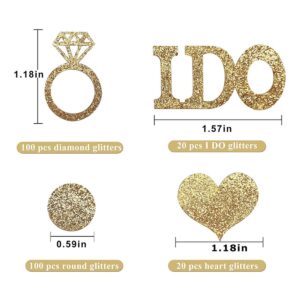 Gold Wedding Table Confetti, Bridal Shower Decorations Bride to Be Confetti Glittering Diamond Ring I Do Engagement Party Table Scatter, 100pcs