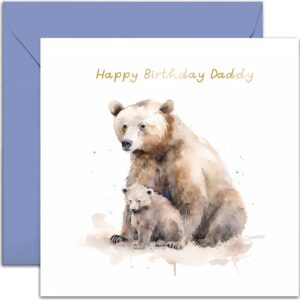 old english co. brown bear happy birthday card for daddy - cute bear birthday card from young children, son, daughter - heartfelt birthday card for daddy, for him | blank inside with envelope