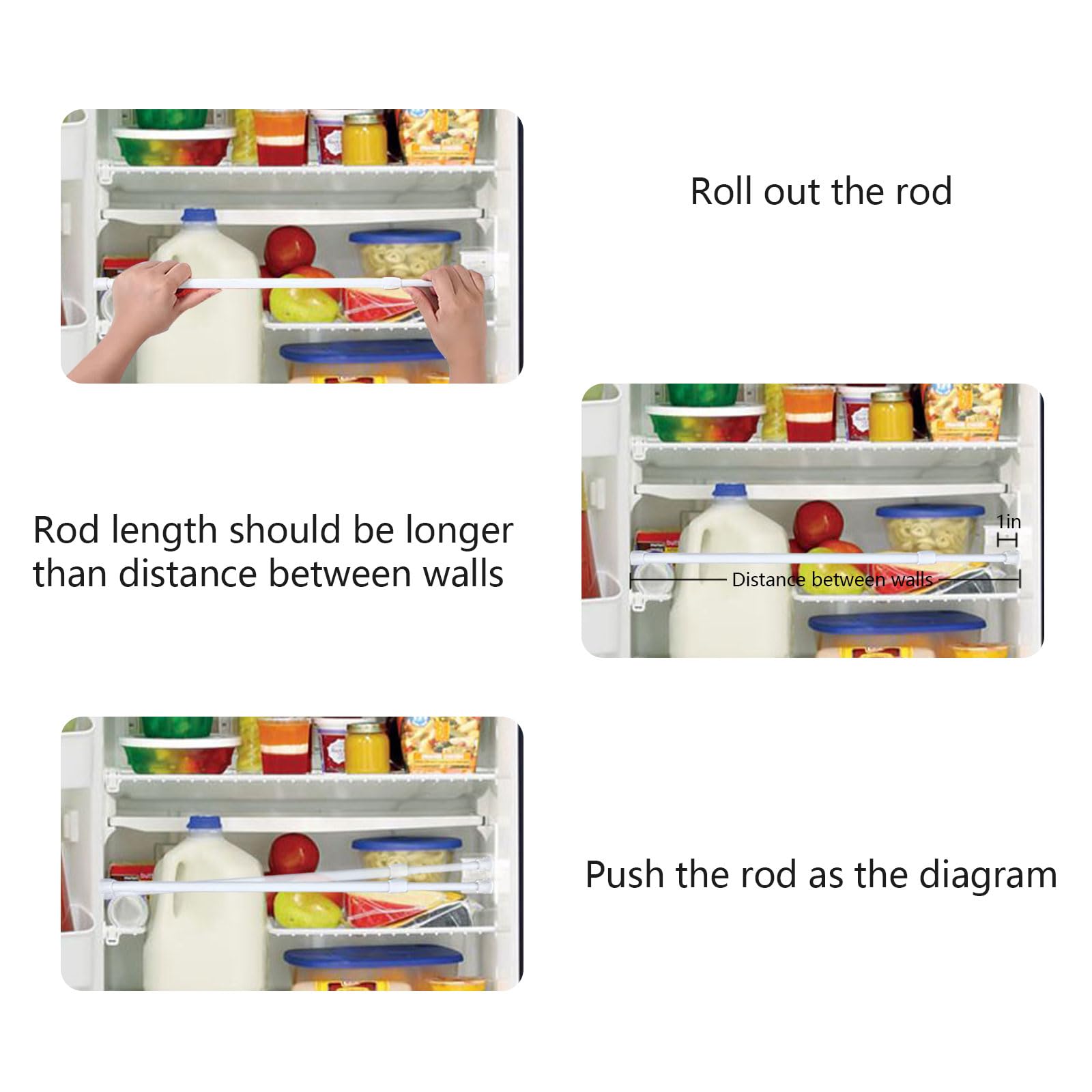 Tesmirror RV Refrigerator Tension Rods Tension Bars RV Fridge Bars Kitchen Accessories Refrigerator Accessories, 15.8-27.6 Inch, White