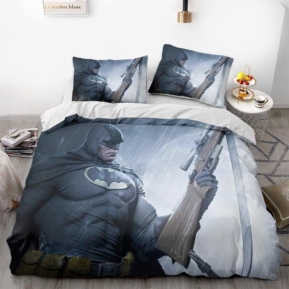 NICHIYOBI Bat Superhero Wayne Dark Knight Duvet Cover Set 3D Bedding Comforter Cover 3 Pcs (1 Duvet Cover+2 Pillowcases) Bedding Set (15,King-104x90in+20x30in*2)