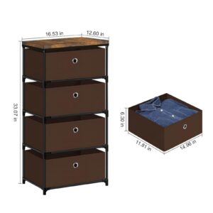 MOOACE Fabric Storage Dresser with Drawers, 4 Drawers Clothes Organizer and Storage Tower for Bedroom, Small Fabric Storage and Chest of Drawers, Brown