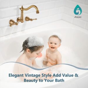 Aolemi Wall Mount Bathtub Faucet 3 Hole Tub Filler,8 Inch Center with Swivel Spout,Antique Brass