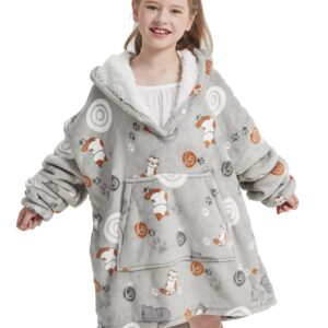 NAFLEAP Wearable Blanket Kids Hoodie Oversized Fleece Sherpa Christmas Sweatshirt Gift for Girls, Animal