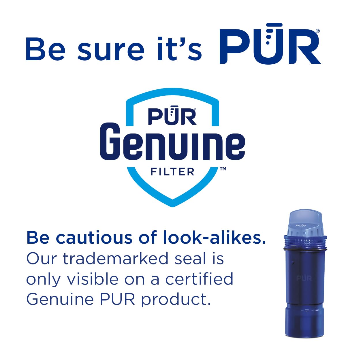 PUR Water Pitcher & Dispenser Replacement Filter 1-Pack, Genuine PUR Filter, 3-in-1 Powerful Filtration for More Chemical & Physical Substance Reduction, Blue (CRF950Z1)