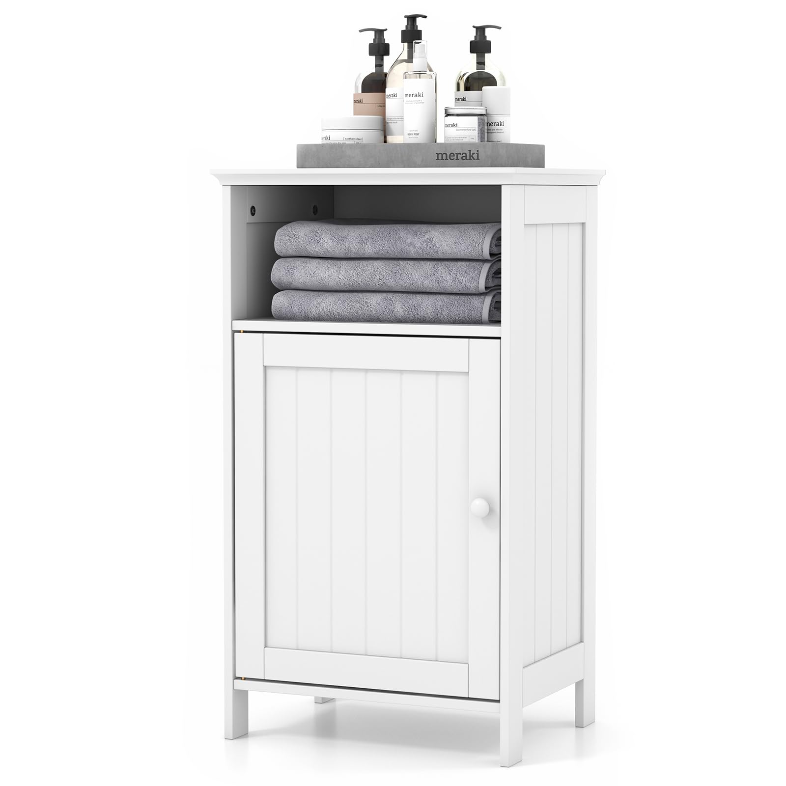 Giantex Bathroom Floor Storage Cabinet - Side Cabinet with Open Compartment, 3-Position Adjustable Shelf, Elevated Base, Freestanding Storage Organizer for Hallway, Living Room, Bedroom (White)