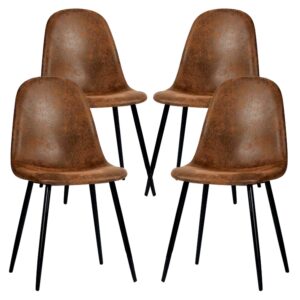 furniturer dining chairs set of 4, fabric suede dining room side seating, kitchen chairs with metal legs for living room,dark brown