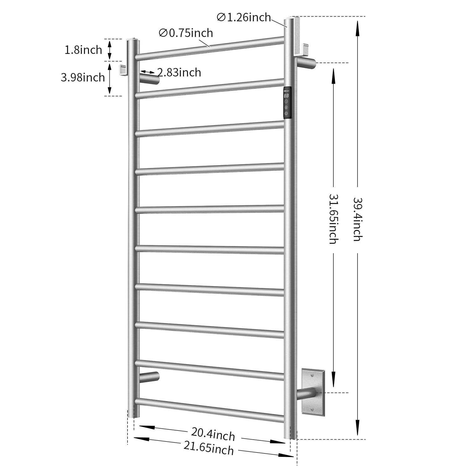 P&Bhusri Heated Towel Rack for Bathroom,Wall Mounted Electric Towel Rack with Timer and LED Indicator, 10-Bar Towel Warmer, Stainless Steel Brushed, Hard-Wired/Plug-in