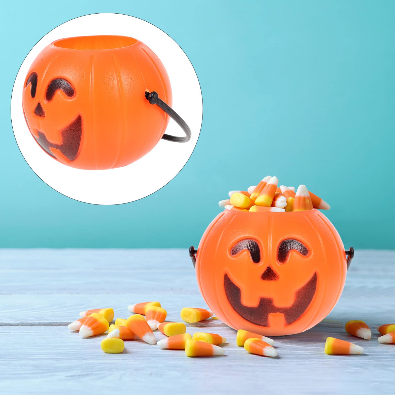 Ciieeo 20PCS Small Halloween Pumpkin Bucket 7CM Mini Plastic Portable Trick or Treat Pumpkin Candy Buckets Bulk for Halloween Party Decoration Supplies