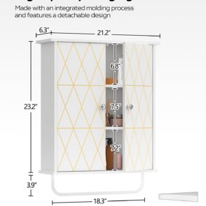 Bathroom Wall Cabinet Storage Cabinet Above Toilet, Bathroom Cabinet with Gold Decoration, Adjustable Shelves, Medicine Cabinet, and Space Saving Medicine Cabinet in The Living Room Cabinet White