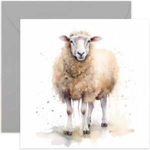 old english co. watercolour sheep greeting card for birthday - cute birthday card for mum, nan, sister, her - wildlife art card for thinking of you, thank you, just because | blank inside envelope