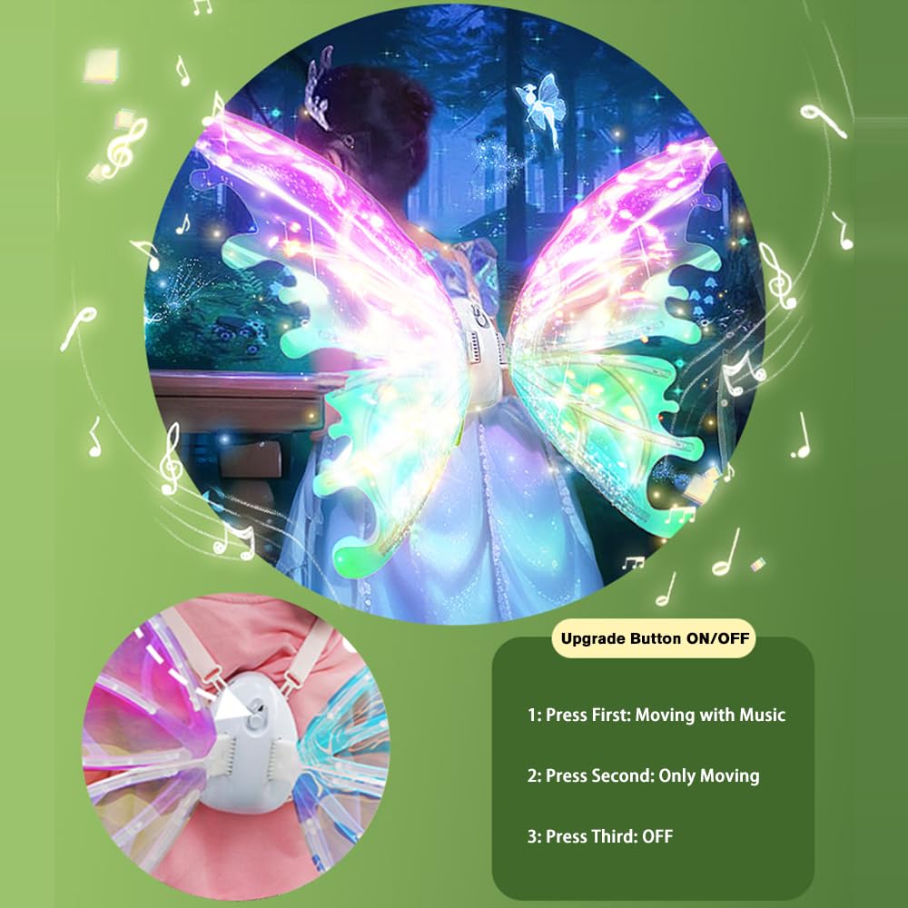 VATOS Electric Fairy Butterfly Wings with LED Lights - Perfect Party Accessory for Girls Women with Moving Butterfly Wings