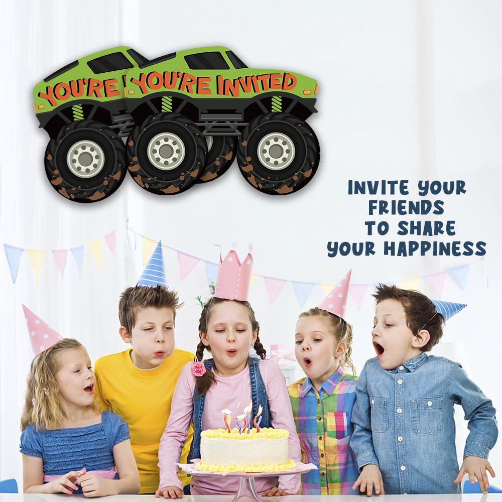 Grace Yonks Truck Bash Invitation, Truck Birthday Invites, 20 Invitations and Envelopes, Birthday party Invitations, Birthday Party Supplies.(120)