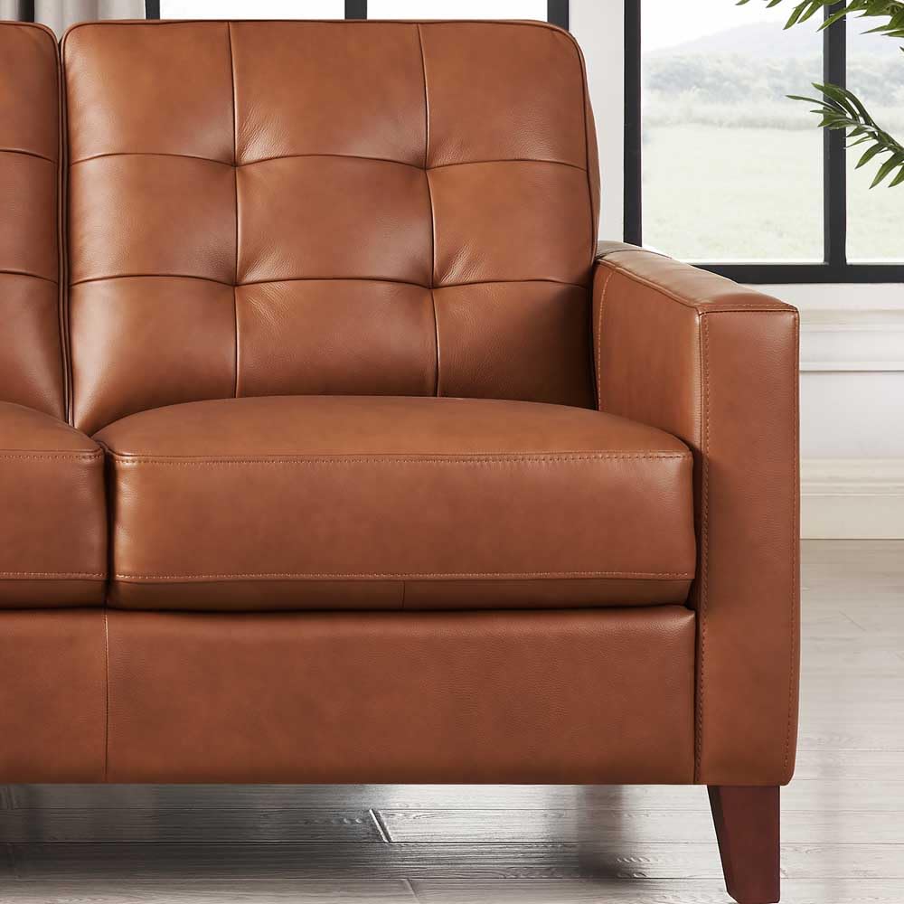 Hydeline Aiden Top Grain Leather Loveseat, Cinnamon Brown, Memory Foam and Springs Seating