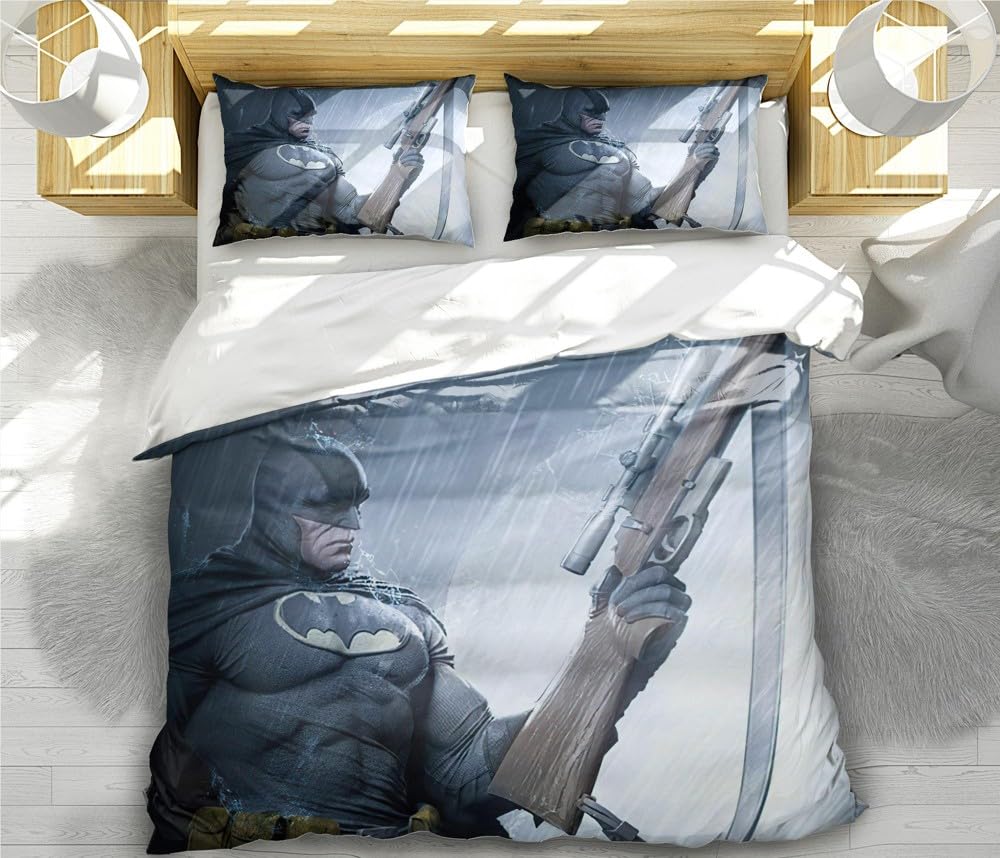 NICHIYOBI Bat Superhero Wayne Dark Knight Duvet Cover Set 3D Bedding Comforter Cover 3 Pcs (1 Duvet Cover+2 Pillowcases) Bedding Set (15,King-104x90in+20x30in*2)