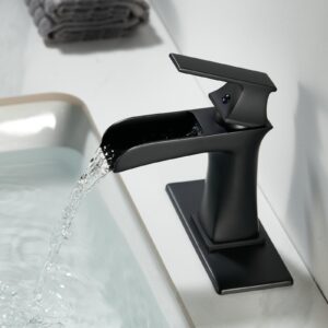 Waterfall Bathroom Faucet Black Single-Handle One Hole Sink Faucet Farmhouse Bath Vanity Lavatory Restroom Faucets