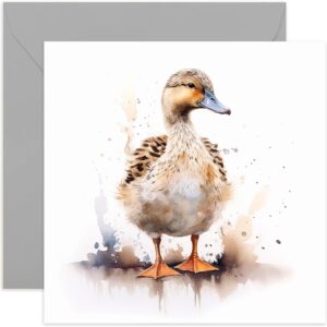 old english co. watercolour painting duck greeting card for birthday - cute birthday card for mum, grandma, nana - wildlife art card for thinking of you, thank you | blank inside envelope