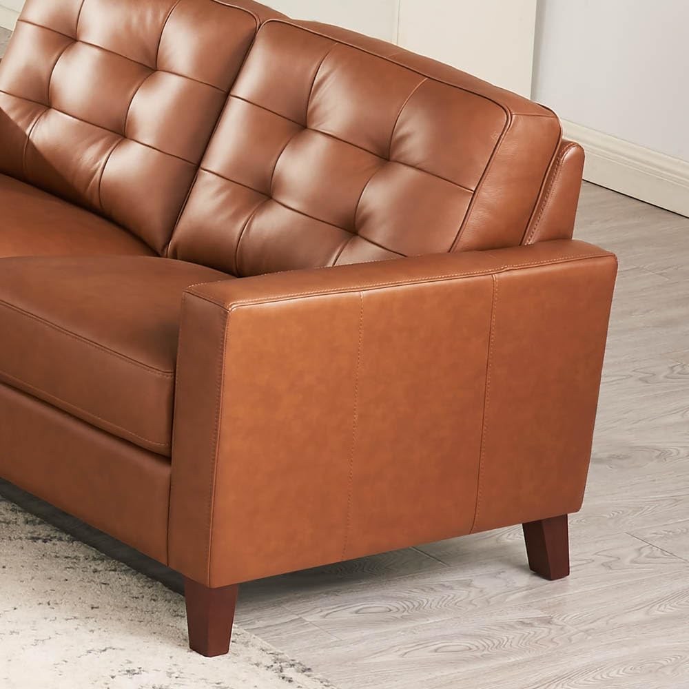 Hydeline Aiden Top Grain Leather Loveseat, Cinnamon Brown, Memory Foam and Springs Seating