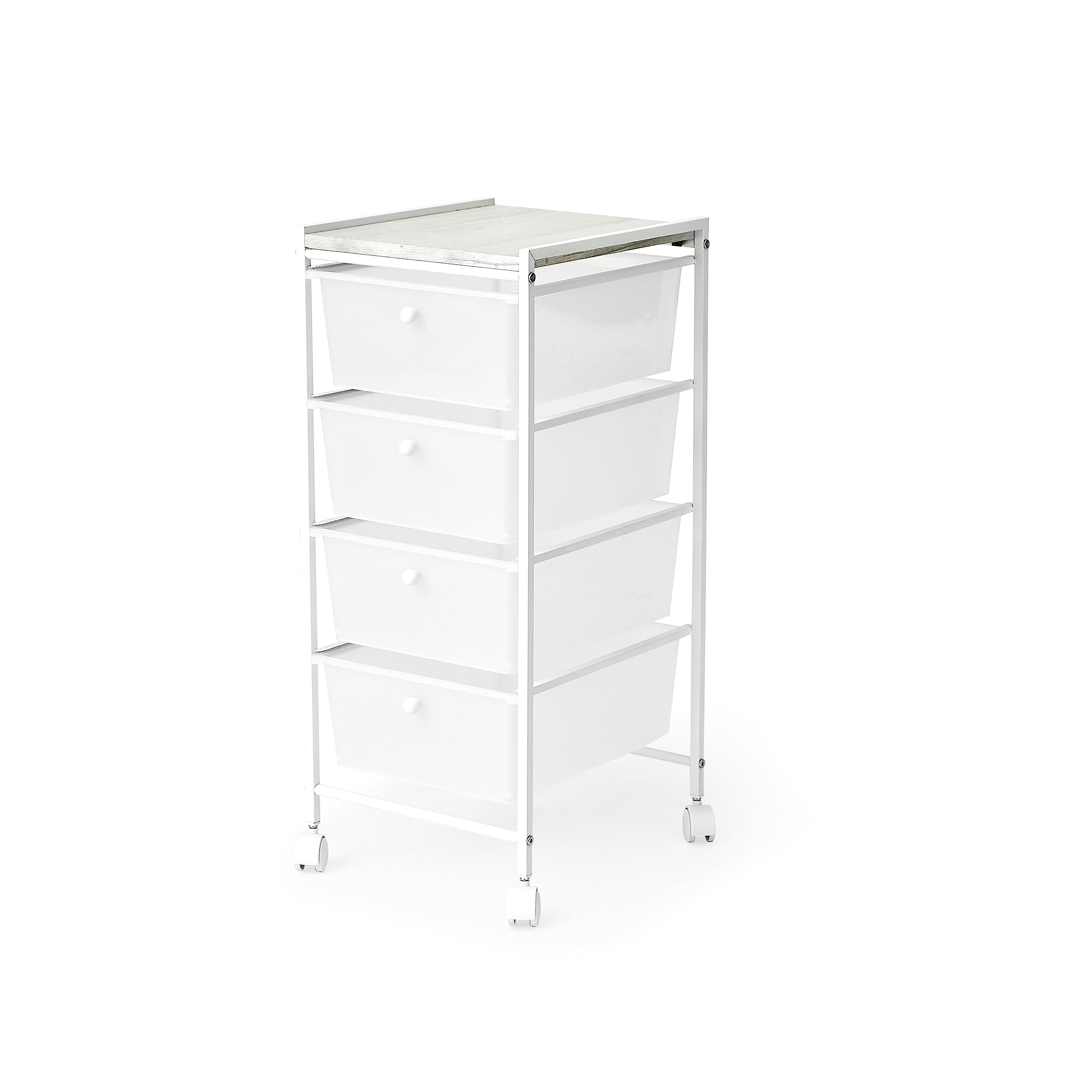 Suprima® Storage Carts - 4 Drawer Woodtop Shelf - White/Whitewash Top