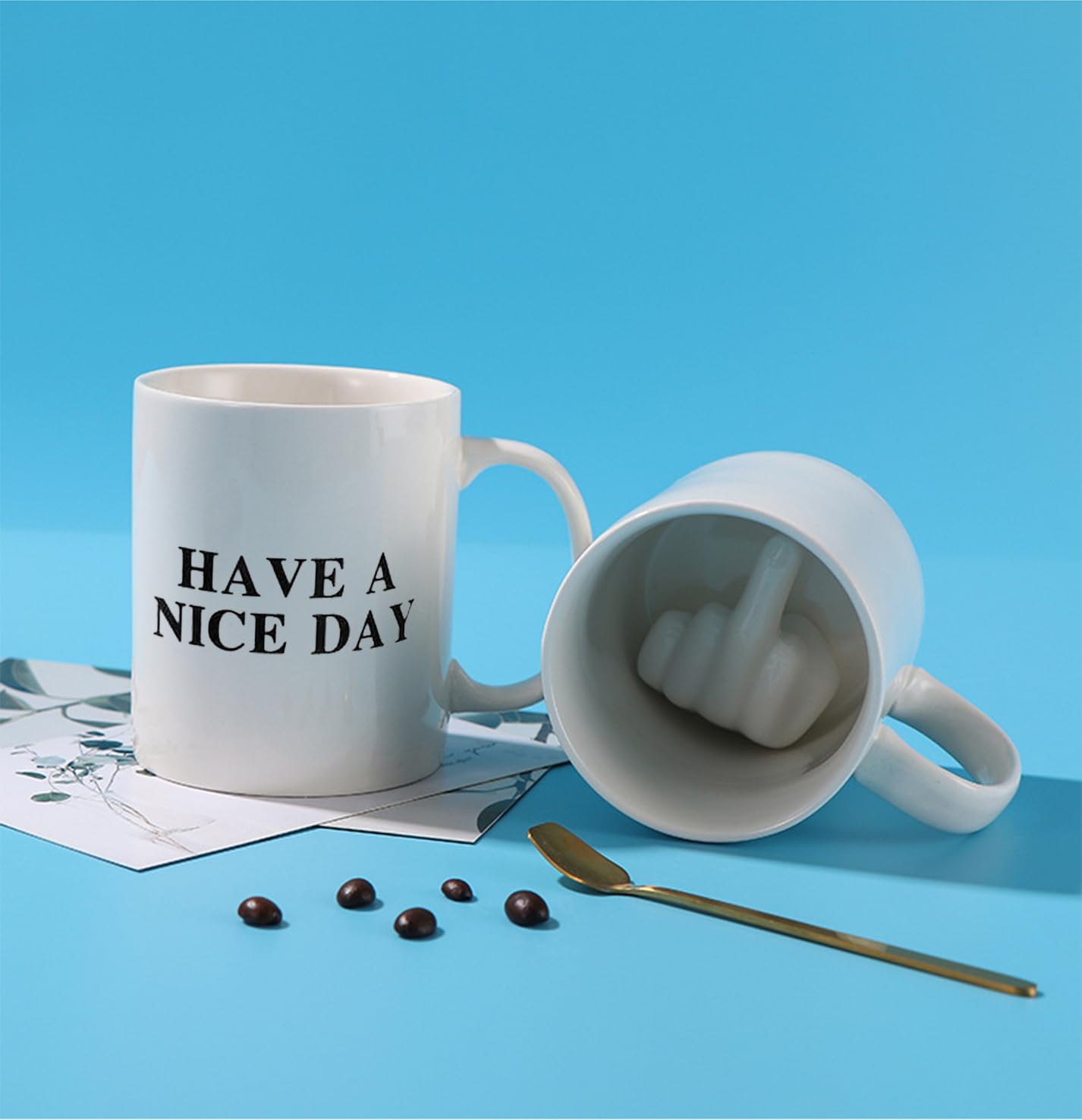 Cloverhome Have a Nice Day Coffee Mug with 3D Finger on the bottom Funny Coffee Mug for Men and Women Novelty Coffee Mug for Valentines Day Birthday Christmas and Halloween (White)