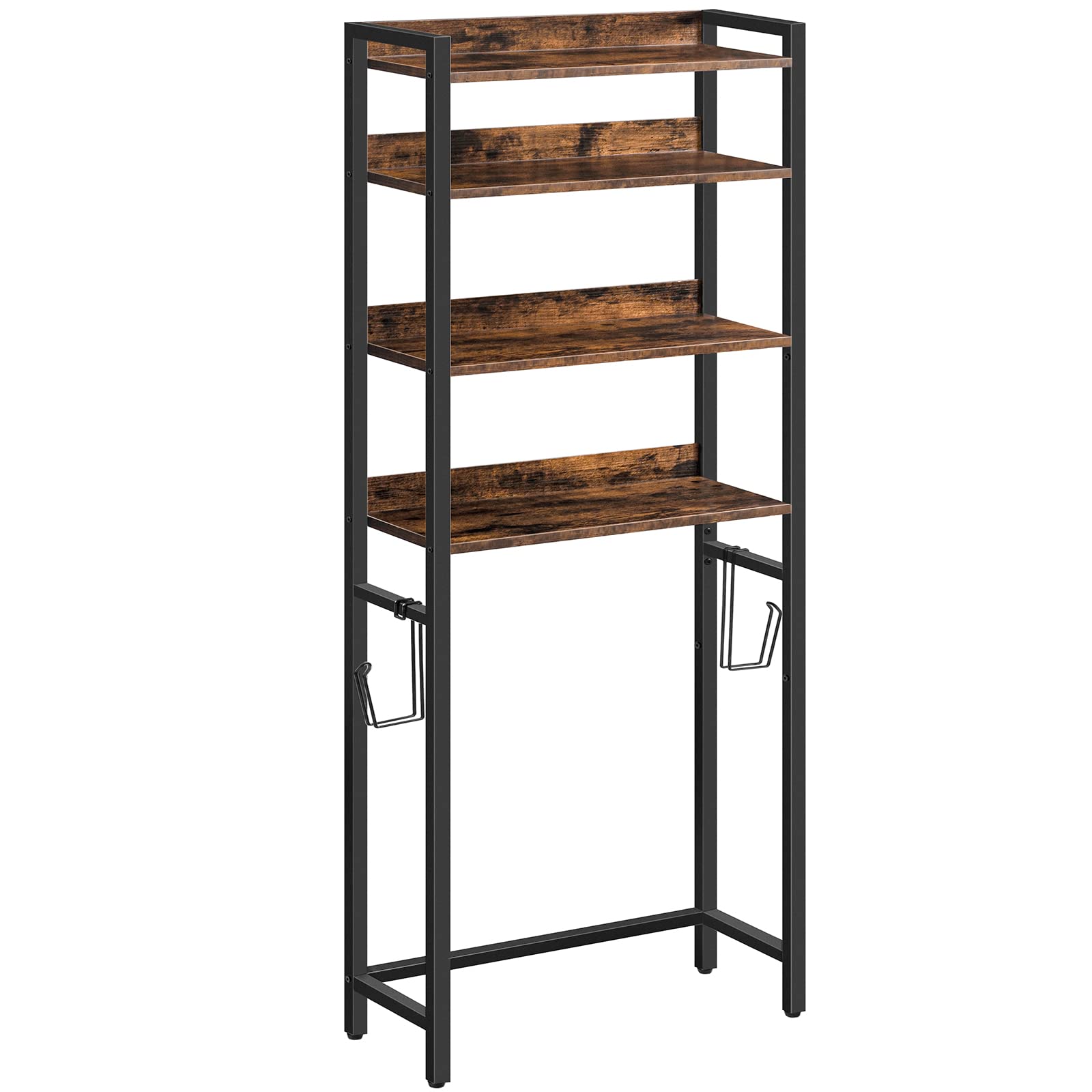 MAHANCRIS Over The Toilet Storage Rack, 4 Tier Bathroom Organizer Over Toilet, Freestanding Space Saver Toilet Stand with 2 Hooks, Bathroom Storage Shelf, Easy to Assemble, Rustic Brown TSHR0401Z