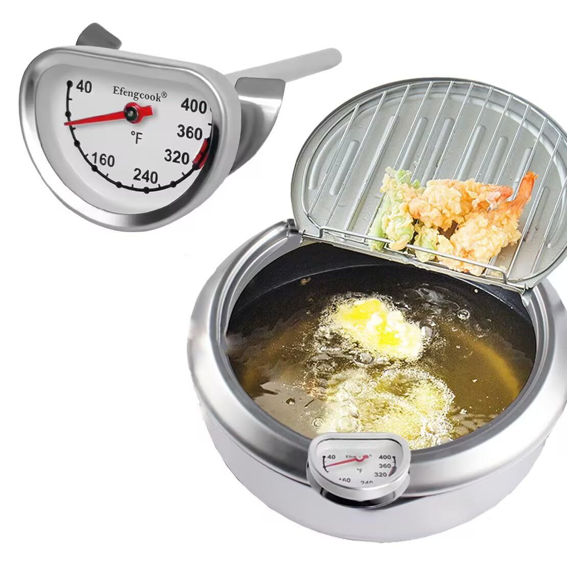 Deep Fry Oil Thermometer for Tempura Fryer Pot,Cooking Thermometer for Hot Oil Deep Fryer，Side of Pot Thermometer with Clip&3.5 inch Probe, Easy Clean up, Reading Fast,